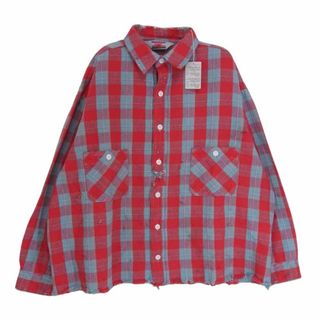 SAINT MICHAEL セントマイケル SM-YS8-0000-023 FRNL CHECK SHIRT カットオフ フランネル チェック 長袖 シャツ レッド系 M【新古品】【未使用】【中古】(シャツ)