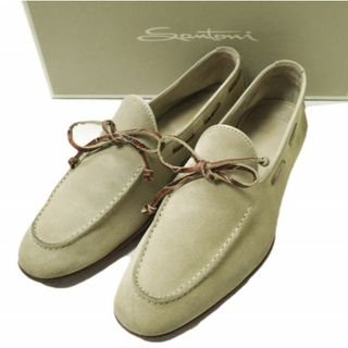 サントーニ(Santoni)のSantoni x BEAMS F サントーニ ビームスエフ 別注 イタリア製 スエードモカシン 19517 6.5(25.5cm) ベージュ レザー ローファー スリッポン 革靴 シューズ【中古】【Santoni × BEAMS F】(スリッポン/モカシン)