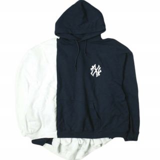 RequaL x ROYAL FLASH リコール ロイヤルフラッシュ 別注 Wレイヤードフーディー ドッキングパーカー Free NAVY/WHITE 2WAY スウェット トップス【中古】【RequaL × ROYAL FLASH】(パーカー)