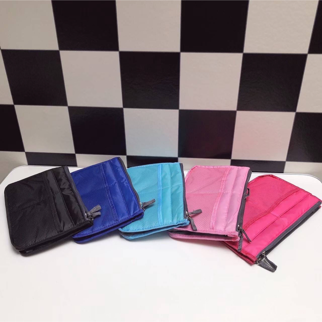 バッグインバッグ 収納 整理整頓  ポケット  携帯収納  ボタン付き 青 レディースのファッション小物(ポーチ)の商品写真