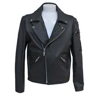 クロムハーツ CHROME HEARTS ライダースジャケット ベーシックモト ラージクロス  レザー ブラック S シルバー金具 黒 ダブル 【中古】