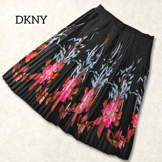 ダナキャランニューヨーク(DKNY)のDKNY ✿ ダナキャラン 花柄 フラワー プリーツスカート 2 ブラック 膝丈(ひざ丈スカート)