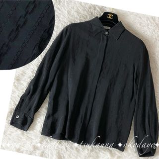 ヘルノ(HERNO)のヘルノ 総柄 シルク100% シャツ ブラウス 黒 ブラック 42 XL(シャツ/ブラウス(長袖/七分))