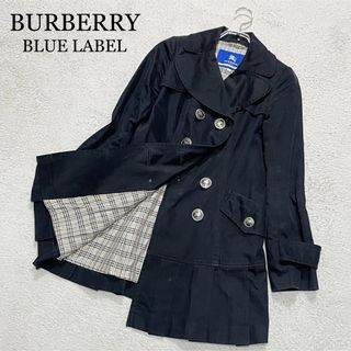 バーバリーブルーレーベル(BURBERRY BLUE LABEL)のバーバリーブルーレーベル　プリーツコート　ノバチェック　ダブルブレスト　ブラック(トレンチコート)