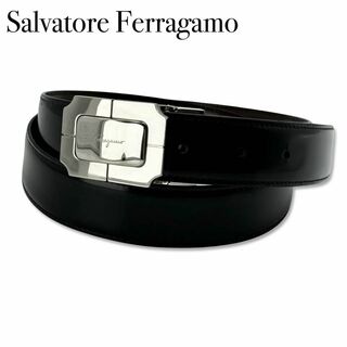Salvatore Ferragamo - サルバトーレ フェラガモ レザー ベルト ビジネス メンズ ブラック シルバー
