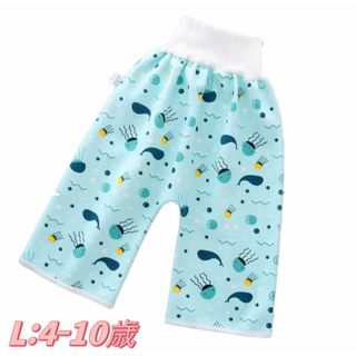 おねしょズボン 防水 腹巻き パンツ 子供　トイレト　海底世界　L 4-10歳