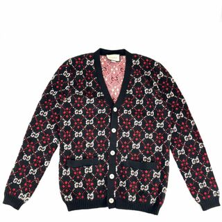 グッチ(Gucci)の【在庫一掃】GUCCI グッチ カーディガン GGダイヤモンド ニット オーバーサイズ 服 アパレル S 543497 ブラック 黒 レッド 赤 アルパカ  ウール   メンズ 秋 冬【中古品】(カーディガン)