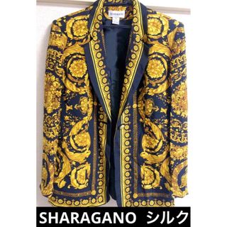 美品 SHARAGANO シャラガノ シルク 100% ジャケット M 絹 黒(テーラードジャケット)