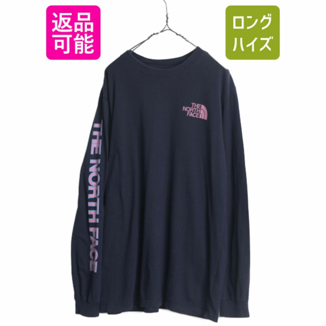 THE NORTH FACE(ザノースフェイス)のノースフェイス プリント 長袖 Tシャツ メンズ XL / 古着 The North Face アウトドア ロンT ロゴT ロングスリーブ 袖プリント クルーネック メンズのトップス(Tシャツ/カットソー(七分/長袖))の商品写真