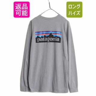 パタゴニア(patagonia)の18年製 パタゴニア 両面 プリント 長袖 Tシャツ メンズ L 古着 Patagonia アウトドア ロンT ロングスリーブ ロゴT フィッツロイ P6 グレー(Tシャツ/カットソー(七分/長袖))