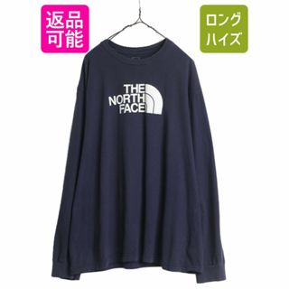 ザノースフェイス(THE NORTH FACE)のノースフェイス プリント 長袖 Tシャツ メンズ XXL / 古着 The North Face アウトドア ロンT クルーネック ロングスリーブ 大きいサイズ 紺(Tシャツ/カットソー(七分/長袖))