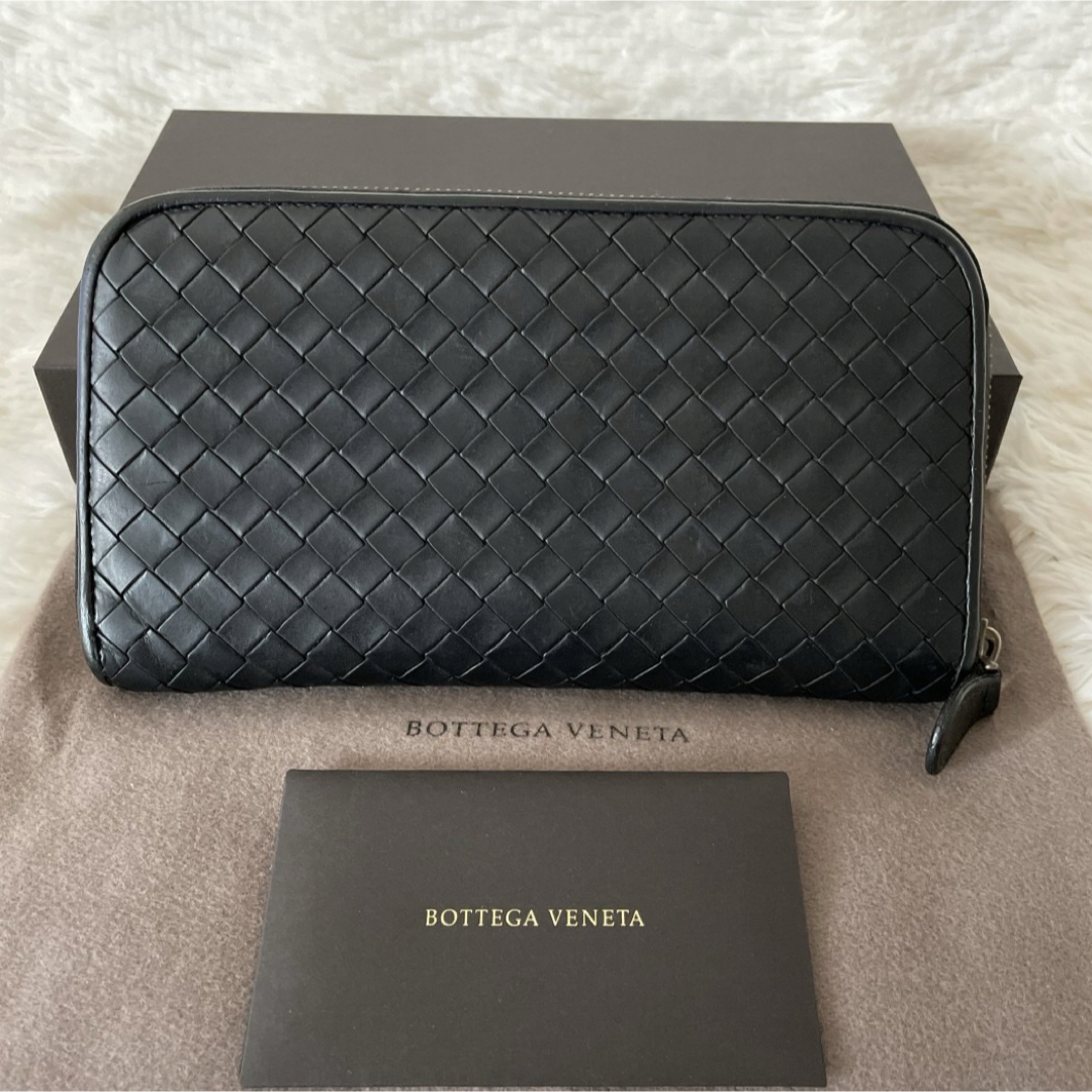 Bottega Veneta(ボッテガヴェネタ)の美品★ボッテガヴェネタ イントレチャート 長財布 ラウンドウォレット ブラック メンズのファッション小物(長財布)の商品写真