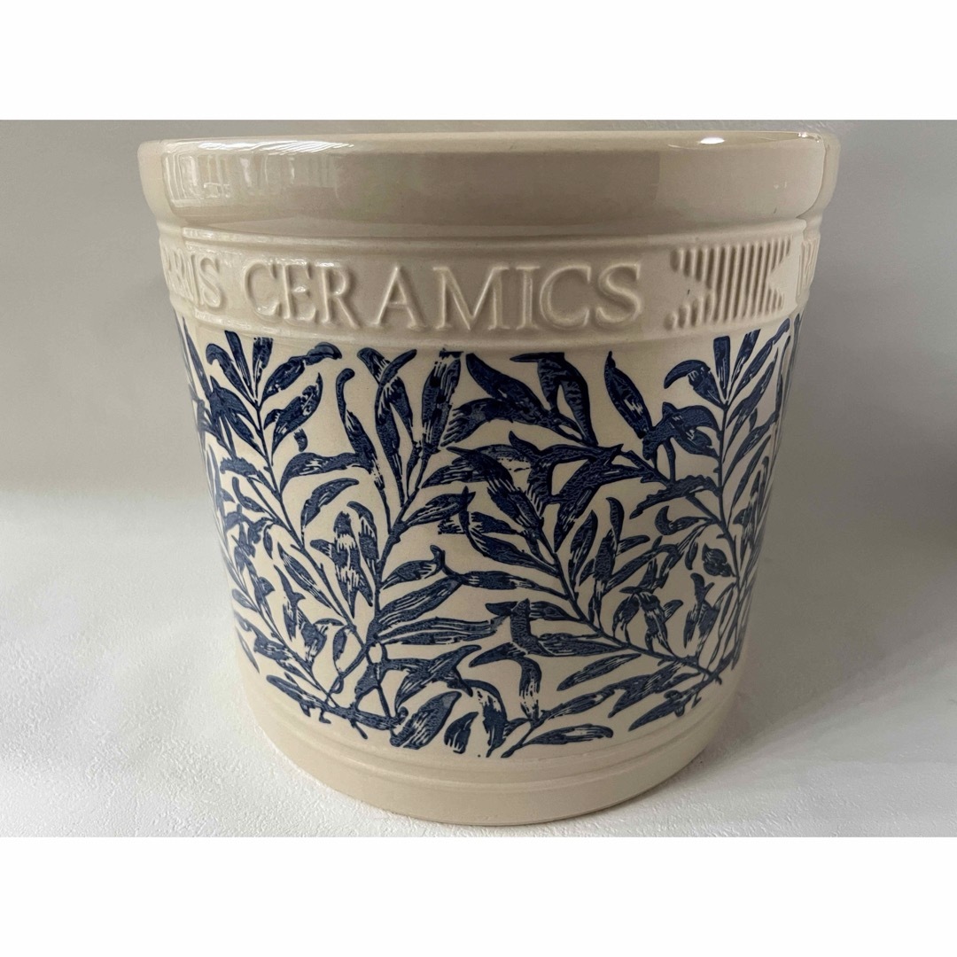 William Morris(ウィリアム・モリス)の【ウィリアム モリス】リーフシリンダー 30 可愛い 植木鉢 クリーム ブルー ハンドメイドのフラワー/ガーデン(プランター)の商品写真
