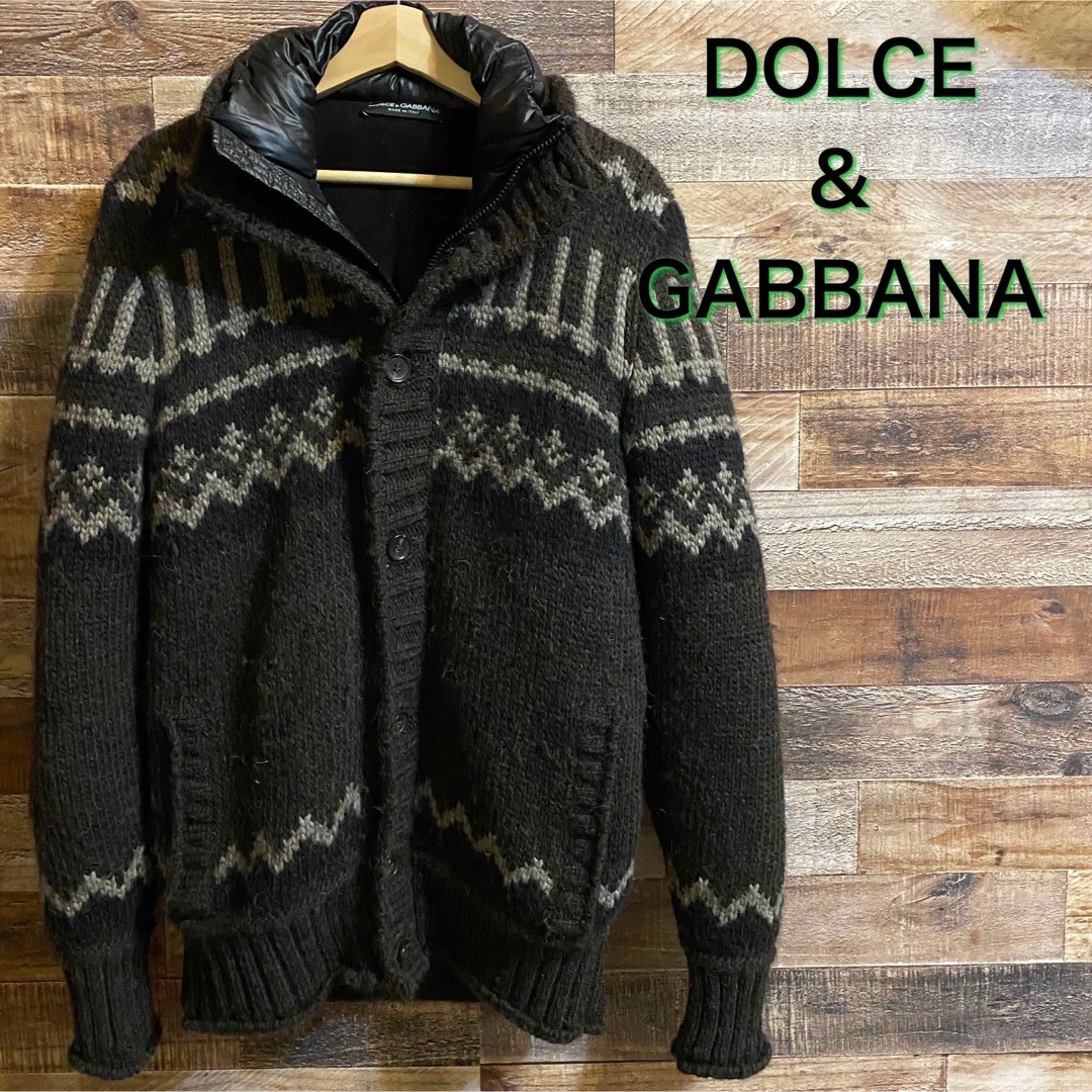 DOLCE&GABBANA(ドルチェアンドガッバーナ)のDOLCE&GABBANA カウチン　ダウン　一体型　アルパカ混　メンズL メンズのトップス(ニット/セーター)の商品写真