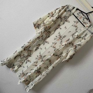 花柄　シースルー　ロングカーディガン　ガウン　美品(カーディガン)