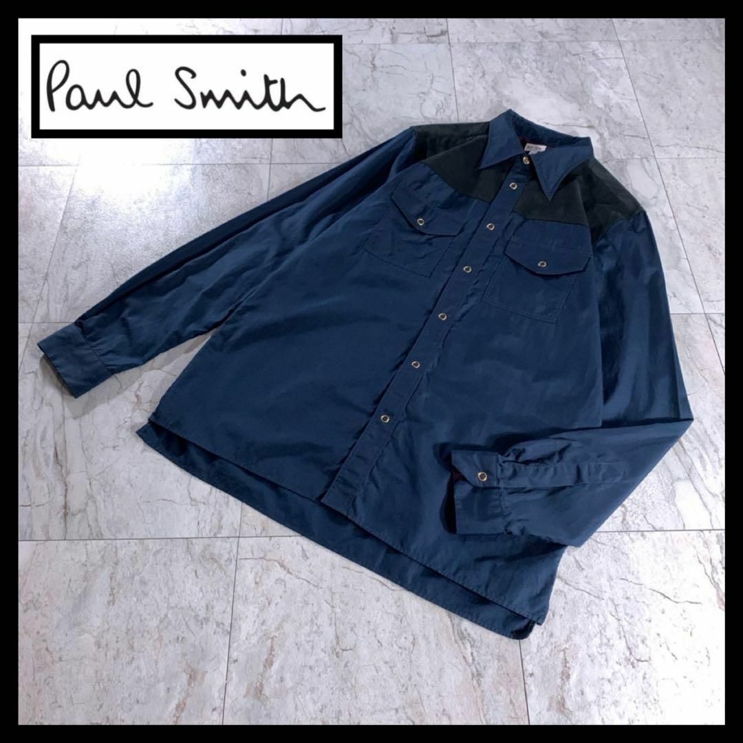 Paul Smith(ポールスミス)のPaul Smith ポールスミス スエード 切替 シャツ ネイビー 黒 L メンズのトップス(シャツ)の商品写真