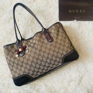 グッチ(Gucci)のGUCCI ハンドバッグ トート シェリーライン プリンシー gg ベージュ 茶(トートバッグ)