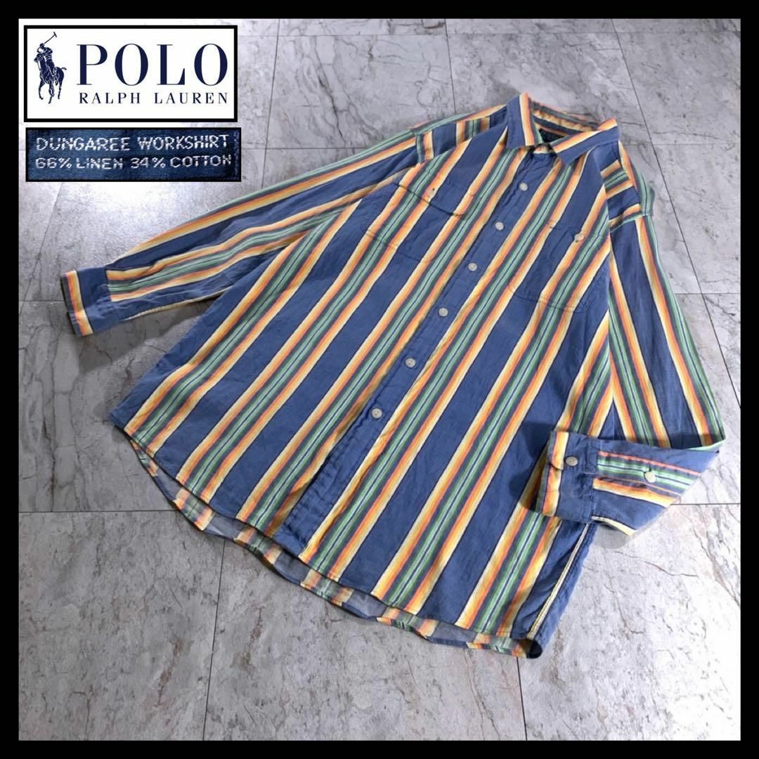 POLO RALPH LAUREN(ポロラルフローレン)の90s 古着 ラルフローレン マルチストライプ リネンシャツ ポニー無し 長袖 メンズのトップス(シャツ)の商品写真