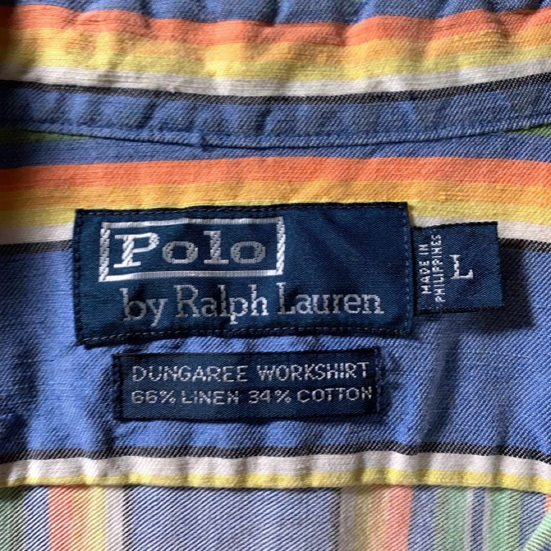 POLO RALPH LAUREN(ポロラルフローレン)の90s 古着 ラルフローレン マルチストライプ リネンシャツ ポニー無し 長袖 メンズのトップス(シャツ)の商品写真