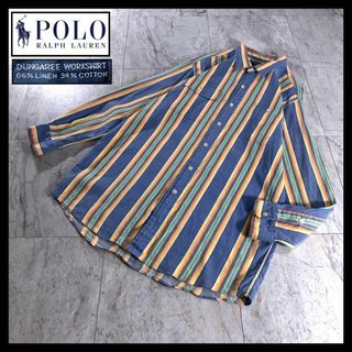 ポロラルフローレン(POLO RALPH LAUREN)の90s 古着 ラルフローレン マルチストライプ リネンシャツ ポニー無し 長袖(シャツ)