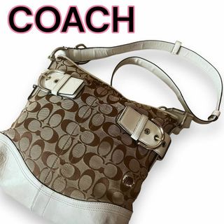 コーチ(COACH)のヴィンテージコーチ　シグネチャー　ショルダーバッグ　3574　ブラウン×ホワイト(ショルダーバッグ)