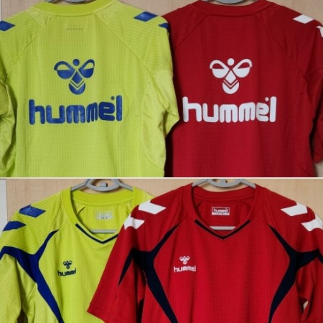 hummel(ヒュンメル)のヒュンメル プラシャツ ２枚セット 背面ビッグロゴ M-Ｌ 新品＆used 美品 スポーツ/アウトドアのサッカー/フットサル(ウェア)の商品写真