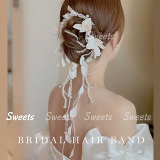 ウェディング　ヘアアクセサリー 結婚式　前撮り　パール　フラワーヘッドドレス　花(ヘッドドレス/ドレス)