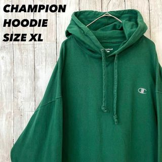 チャンピオン(Champion)のアメリカ古着　チャンピオン　ワンポイント刺繍ロゴカットソーパーカー　サイズXL緑(パーカー)