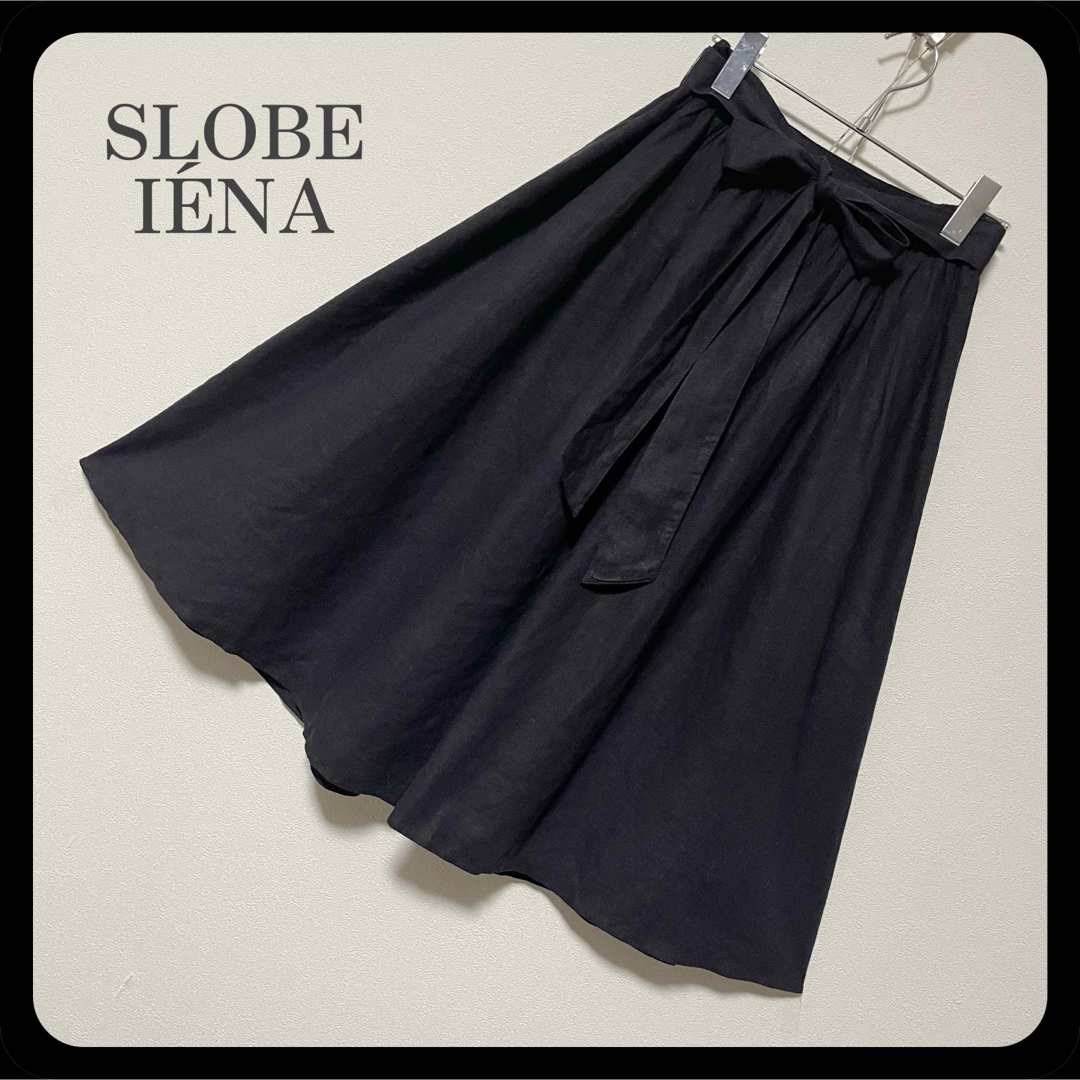 SLOBE IENA(スローブイエナ)のちはいく様 SLOBE IÉNA リネン混 フレアスカート ミモレ丈 ネイビー  レディースのスカート(ひざ丈スカート)の商品写真