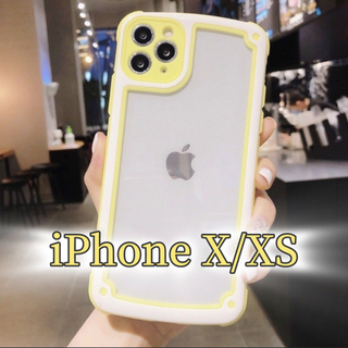 アイフォーン(iPhone)の【iPhoneX/XS】イエロー iPhoneケース 大人気 シンプル フレーム(iPhoneケース)