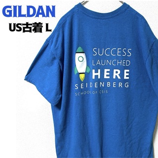 ギルタン(GILDAN)のUS古着 GILDAN ギルダン 半袖 Tシャツ ロケット プリント ブルー L(Tシャツ/カットソー(半袖/袖なし))