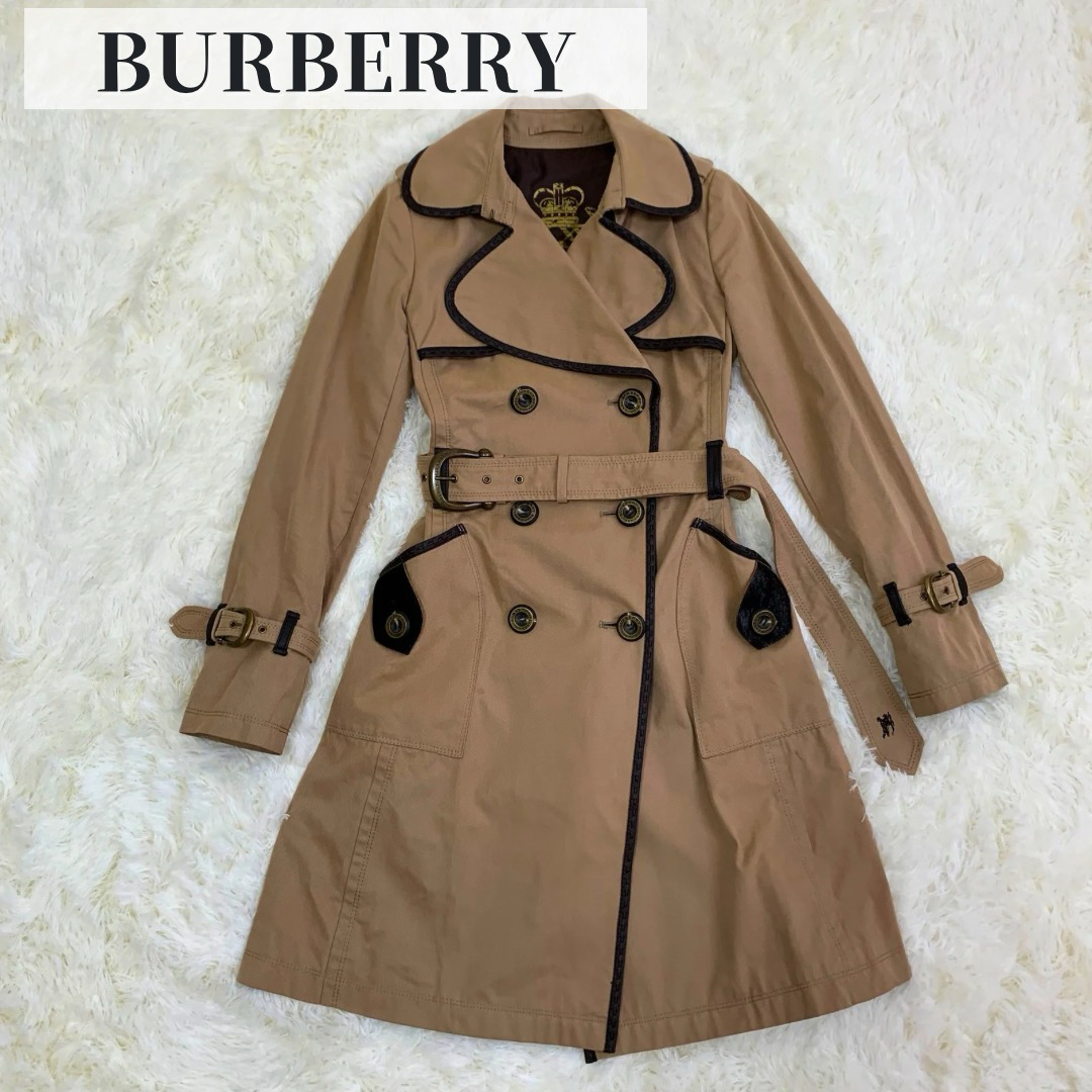 BURBERRY BLUE LABEL(バーバリーブルーレーベル)の【超希少】 バーバリー トレンチ コート レザー パイピング 毛皮 牛革 ポニー レディースのジャケット/アウター(トレンチコート)の商品写真