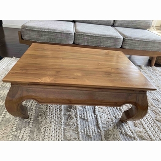 チーク 無垢材 銘木 ローテーブル カフェテーブル ちゃぶ台 座卓 木製 家具(ローテーブル)