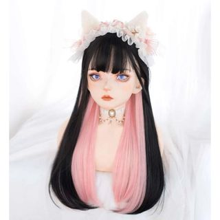 ロング シンセティックウィッグ ストレート 前髪付き(ウィッグ)