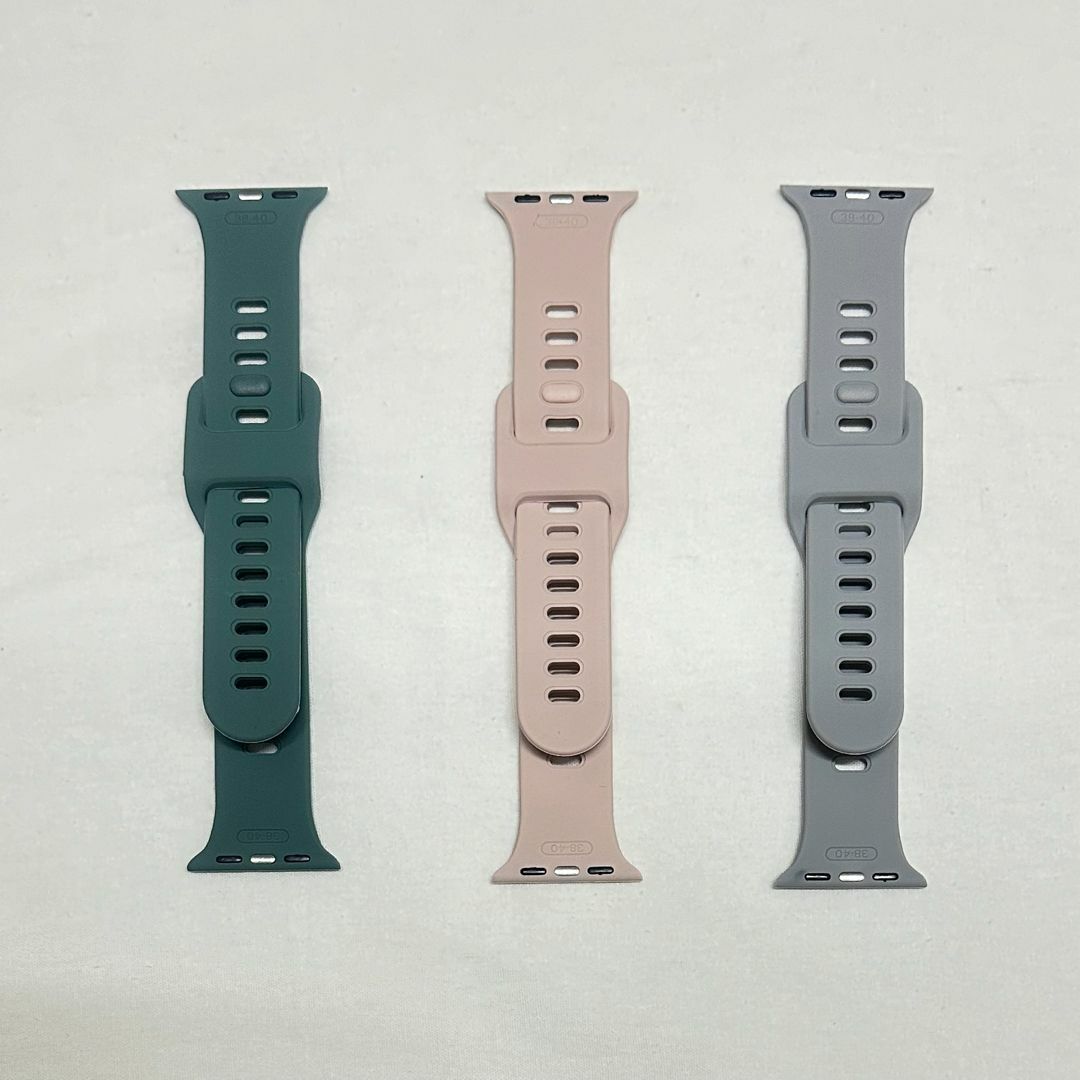 アップルウォッチ シリコン 3本 セット 調節 緑　グレー ピンク　ベルト メンズの時計(ラバーベルト)の商品写真
