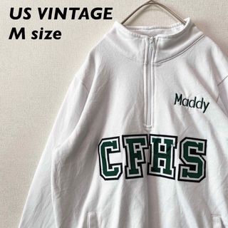 US古着　スウェット　トレーナー　ハーフジップ　刺繍ロゴ　CFHS 男女兼用　M(スウェット)