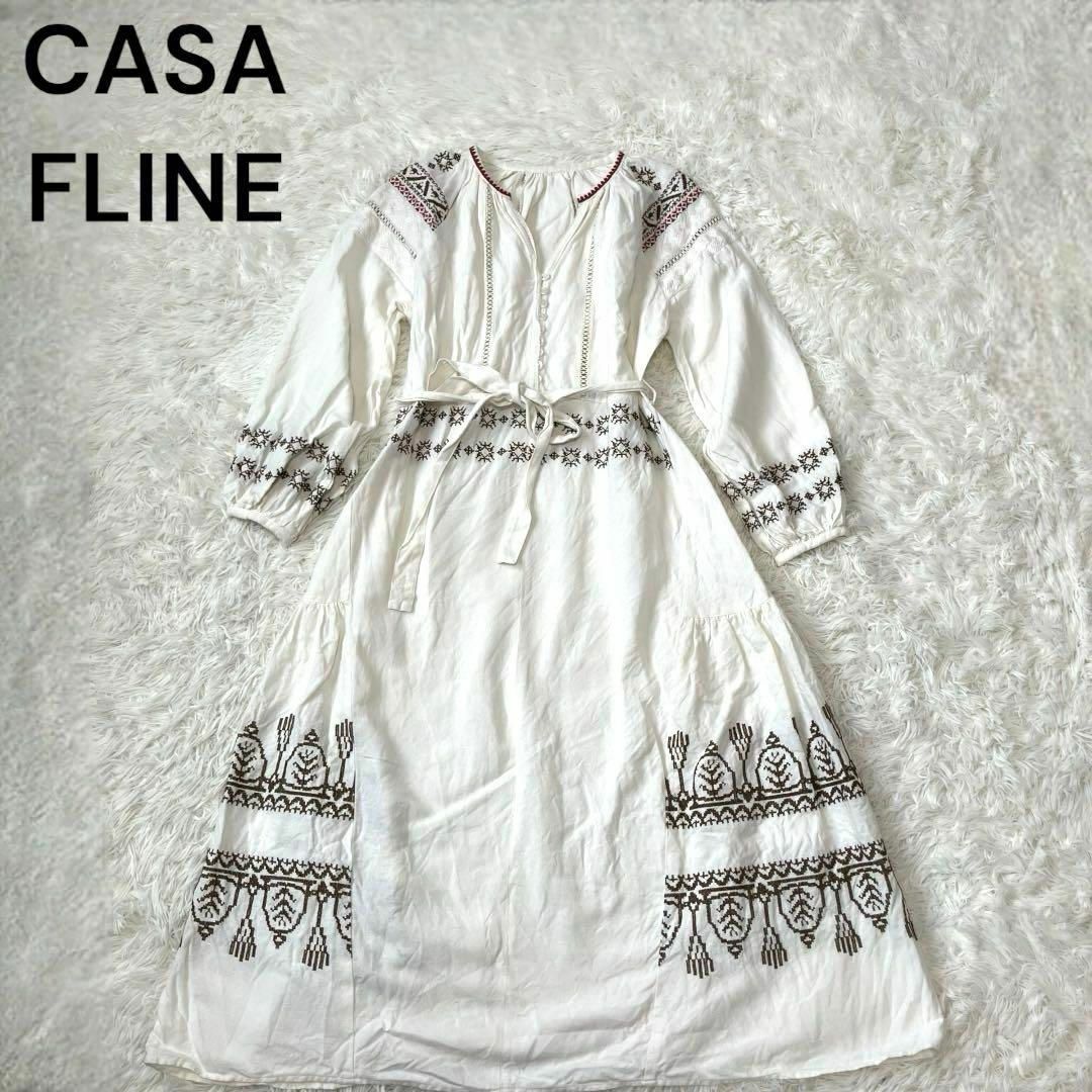 CASA FLINE(カーサフライン)のCASA カーサフライン　刺繍　ネイティブ　ワンピース レディースのワンピース(ロングワンピース/マキシワンピース)の商品写真