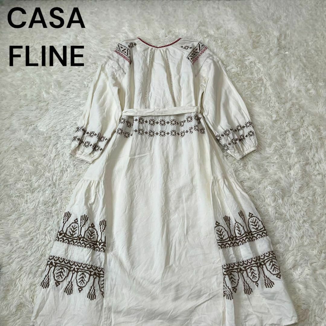 CASA FLINE(カーサフライン)のCASA カーサフライン　刺繍　ネイティブ　ワンピース レディースのワンピース(ロングワンピース/マキシワンピース)の商品写真