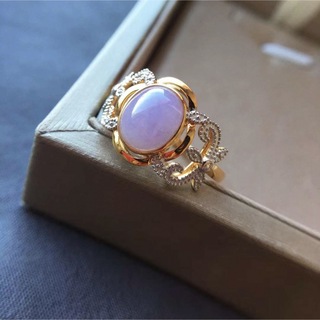 本翡翠指輪　リング　k18 色分け　可愛い　ミャンマー産　ピンクラベンダー(リング(指輪))