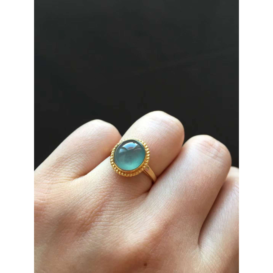 本翡翠指輪　リング　k18 無含浸　無着色　5月誕生石　ミャンマー産　お買い得 レディースのアクセサリー(リング(指輪))の商品写真
