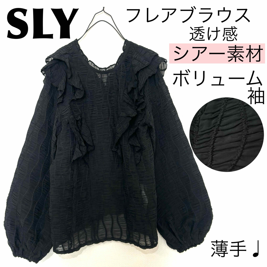 SLY(スライ)のSLYスライ/透け感シアーフレアブラウスボリューム袖♩立体ギャザー刺繍可愛い レディースのトップス(シャツ/ブラウス(長袖/七分))の商品写真