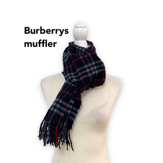 バーバリー(BURBERRY)のBurberrys バーバリーズ　マフラー　ストール　ノバチェック　ウール　濃紺(マフラー/ショール)