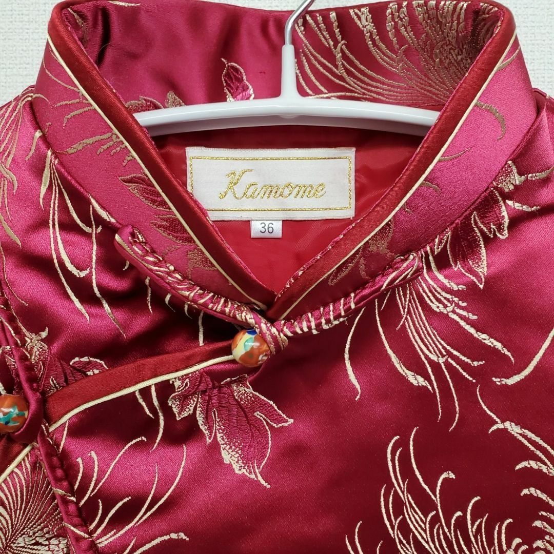 【新品】Kamome カモメ チャイナドレス ワインレッド 36【CT194】 レディースのフォーマル/ドレス(ミニドレス)の商品写真
