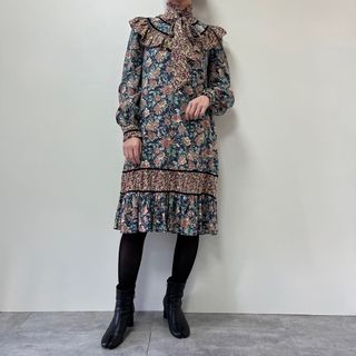 ガニーサックス(GUNNE SAX)の古着 70年代 ガンネサックス GUNNE SAX 花柄 ハイネック 長袖 ワンピース USA製 レディースM ヴィンテージ /evb002621(その他)