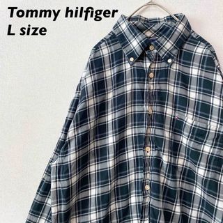 トミーヒルフィガー(TOMMY HILFIGER)のトミーヒルフィガー　長袖シャツ　ボタンダウン　チェック　刺繍ロゴ　男女兼用　L(シャツ)