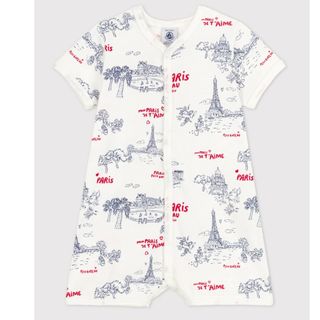 プチバトー(PETIT BATEAU)の【新品】プチバトー　パリ柄　半袖ロンパース　74cm 12m(ロンパース)