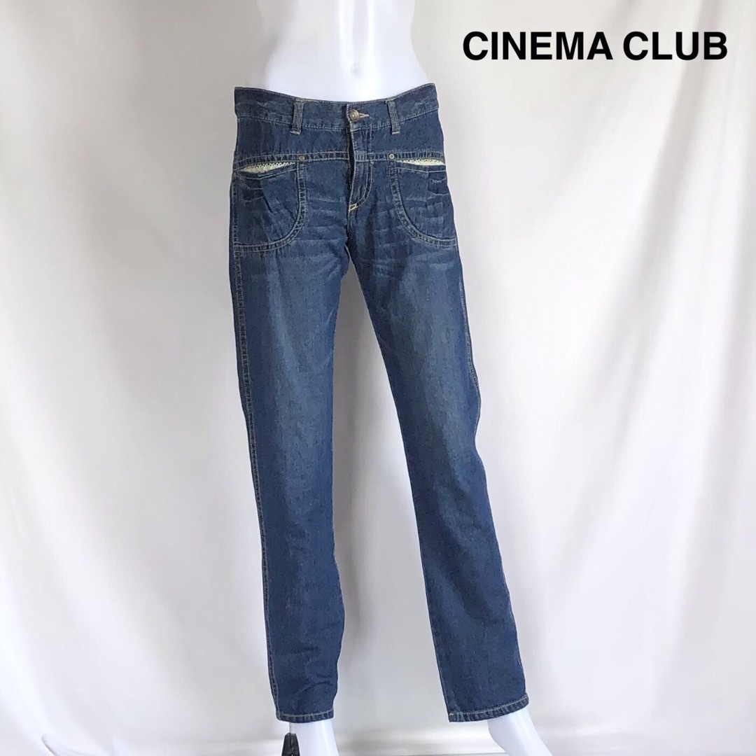 CINEMA CLUB(シネマクラブ)の【CINEMACLUB】レースパッチワーク　デニムパンツ　ストレート　大きめ レディースのパンツ(デニム/ジーンズ)の商品写真