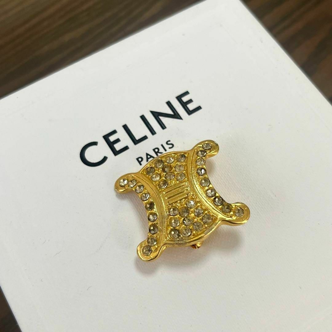 celine(セリーヌ)の［美品］セリーヌ トリオンフ ブローチ ラインストーン　ゴールド　ヴィンテージ レディースのアクセサリー(ブローチ/コサージュ)の商品写真