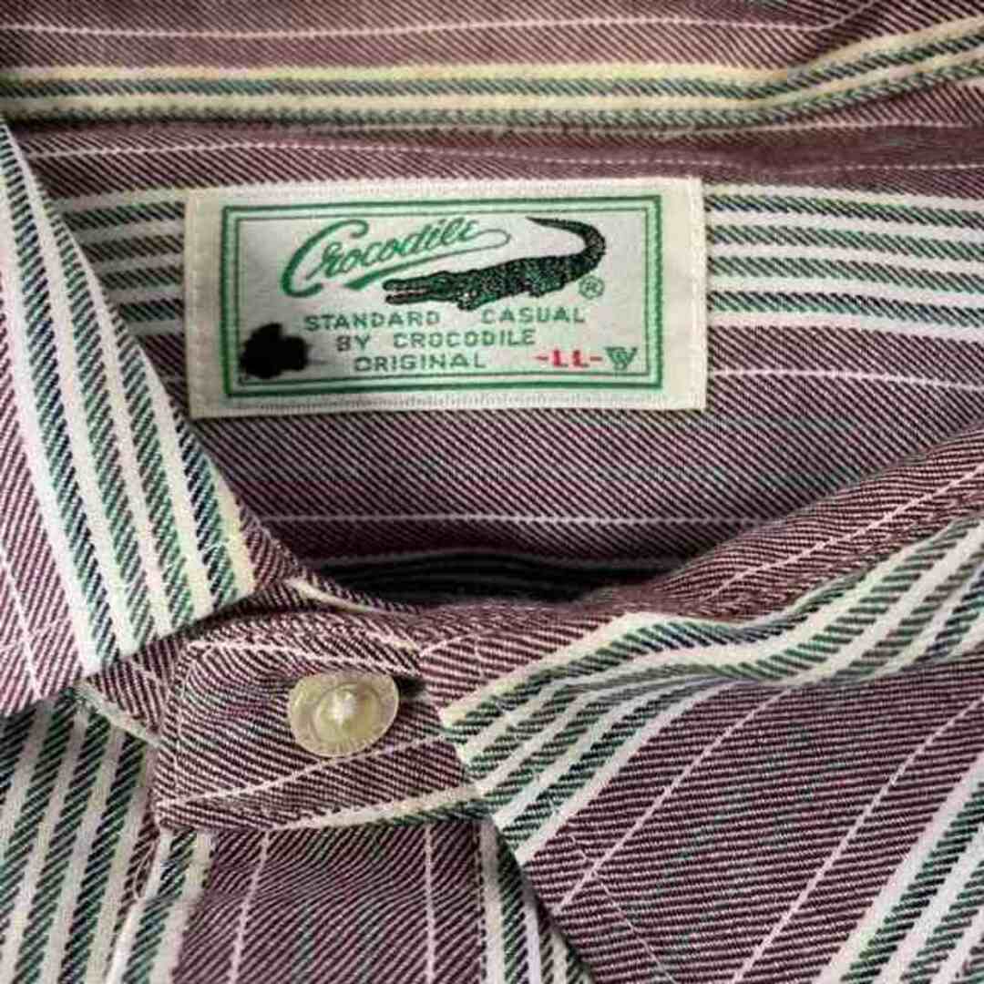 Crocodile(クロコダイル)のクロコダイル ストライプシャツ カジュアルシャツ 長袖 緑 紫 LL ■GY31 メンズのトップス(シャツ)の商品写真
