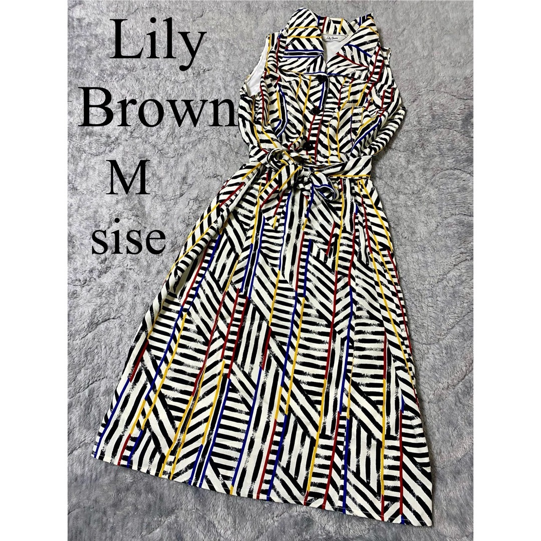 Lily Brown(リリーブラウン)のリリーブラウン　ノースリーブワンピース　M 幾何学柄　マルチカラー　春夏 レディースのワンピース(ひざ丈ワンピース)の商品写真